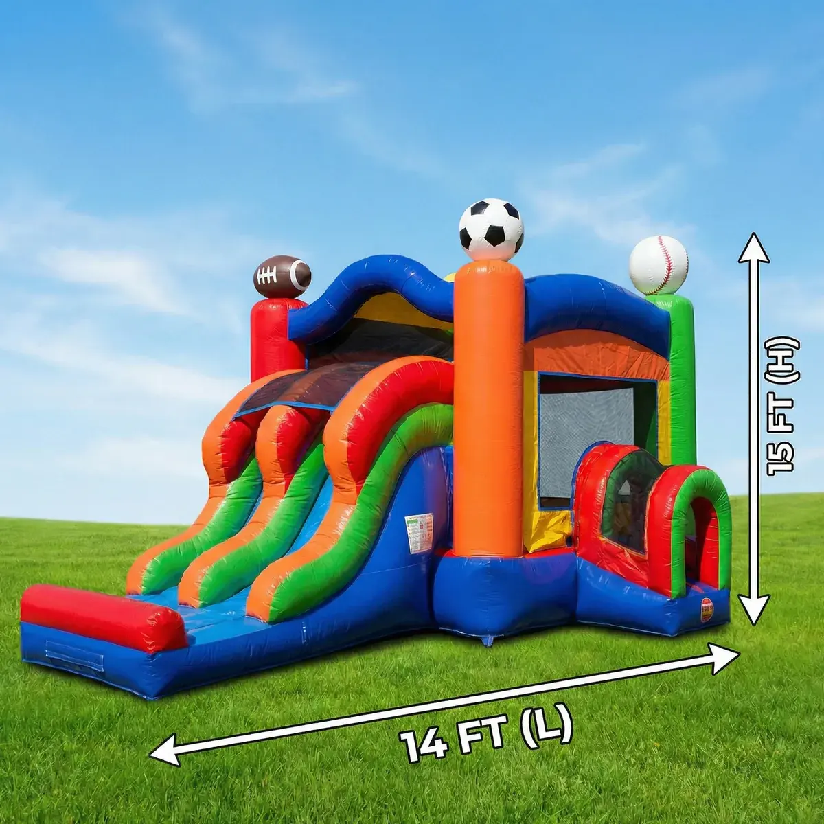 Sports Double Slide Combo bounce house with two slides