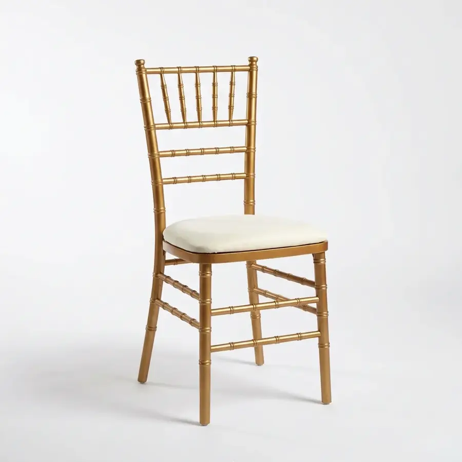 Gold chiavari chair with white cushion