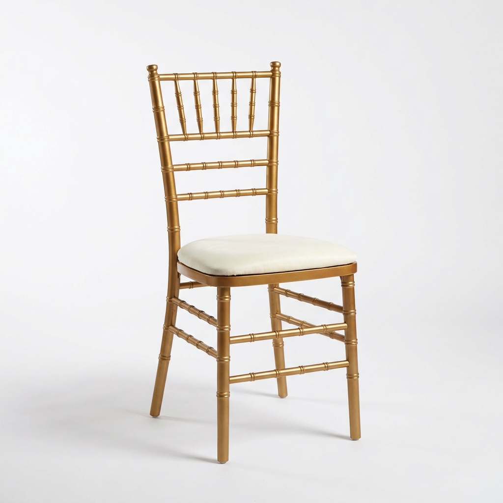 Premium Chiavari Chair Rental - Gold metallic finish with ivory cushion